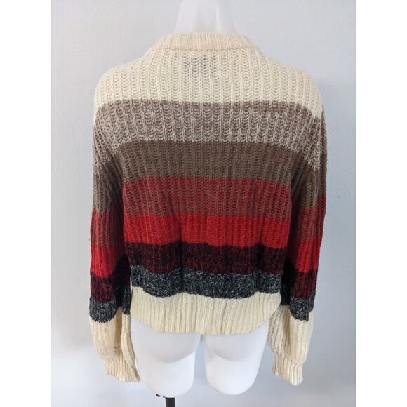 Munthe Size 40 Medium Nippa Striped Cardigan Red Tan Waffle Knit Wool Alpaca - Picture 9 of 12